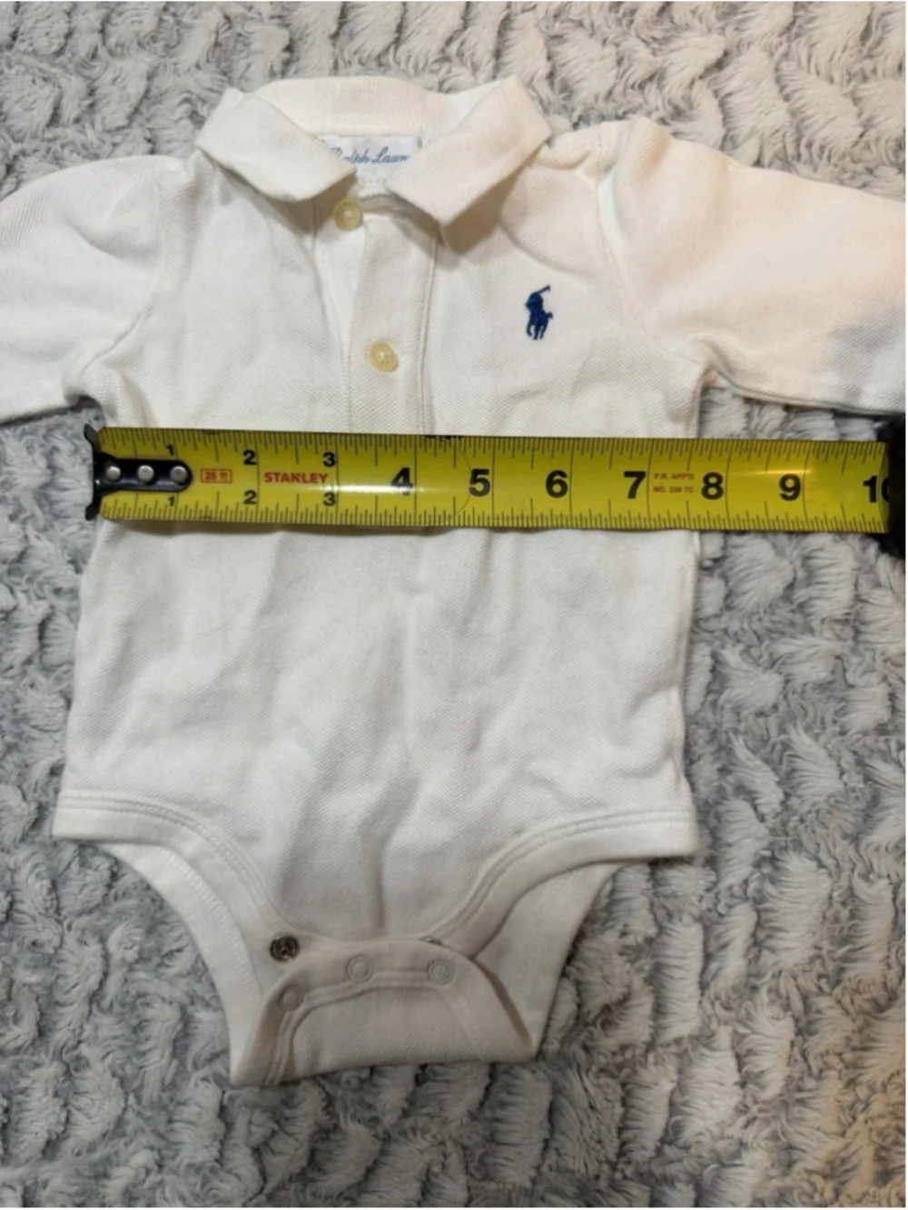 Ralph Lauren Baby 3M White Cotton Long Sleeve Polo Bodysuit Logo One-Piece